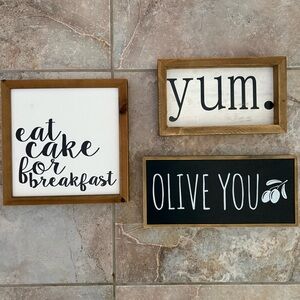 Farmhouse Style Kitchen Signs Wood Set Of 3 Rustic Wall Decor Country Modern Art